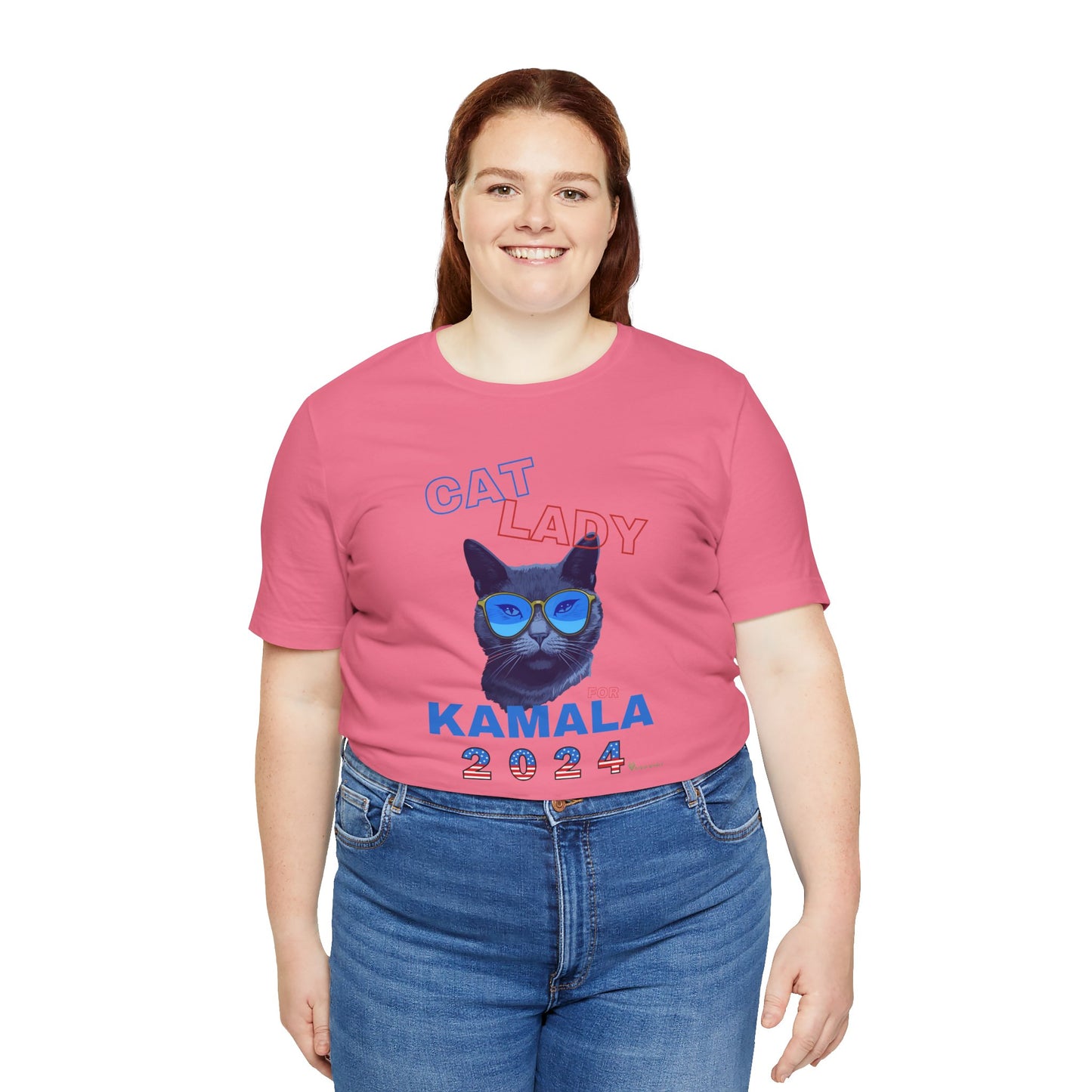 Cat Lady For Kamala Jersey Tee- Black Cat, Double-Sided Design