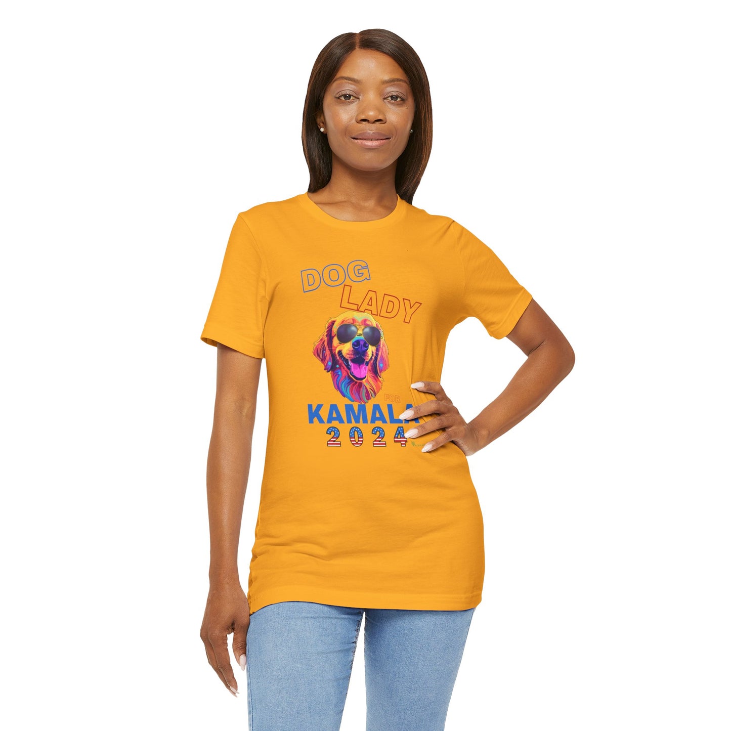 Dog Lady For Kamala Jersey Tee- Golden, One-Sided Design