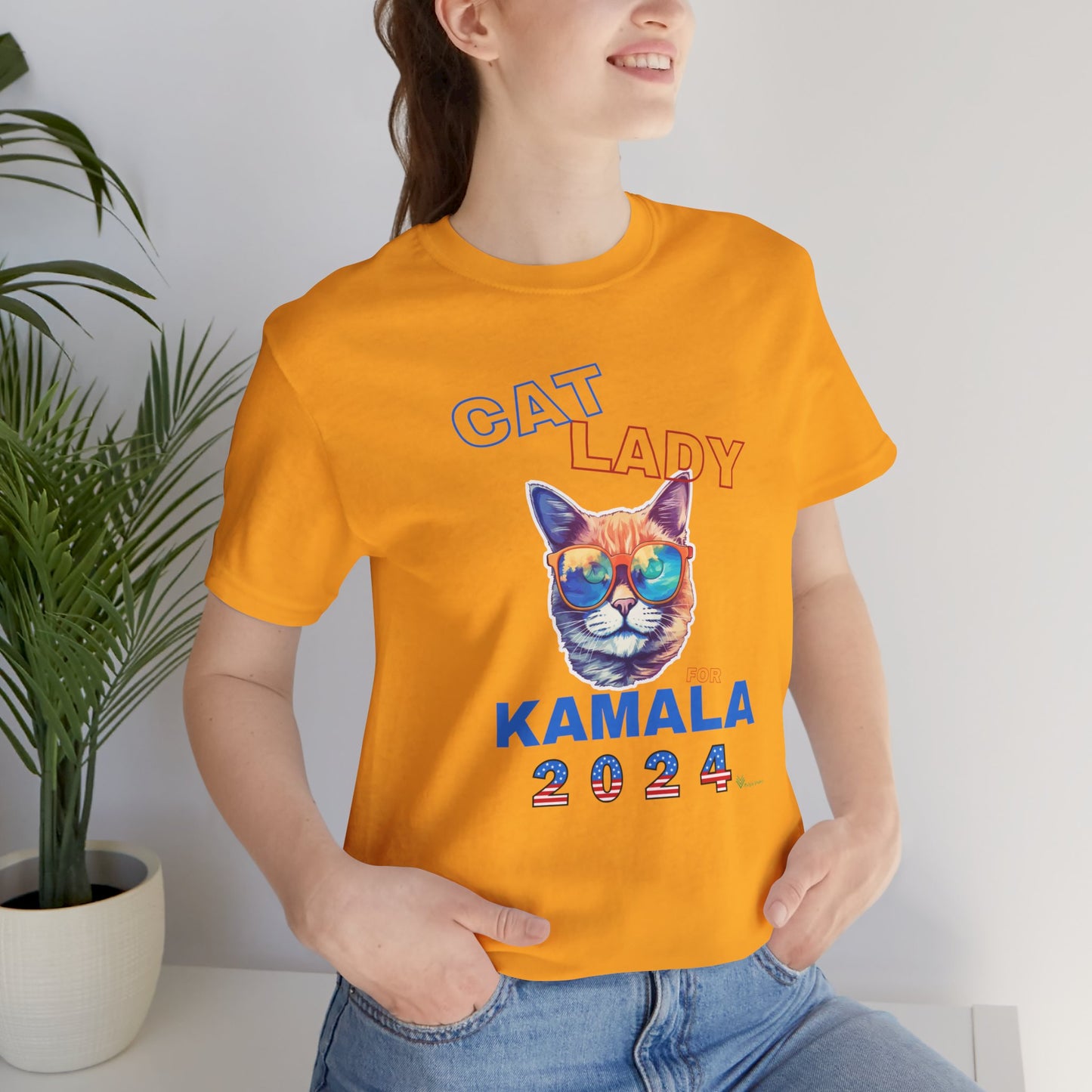 Cat Lady For Kamala Jersey Tee- Orange Tabby #2, Double Sided Design