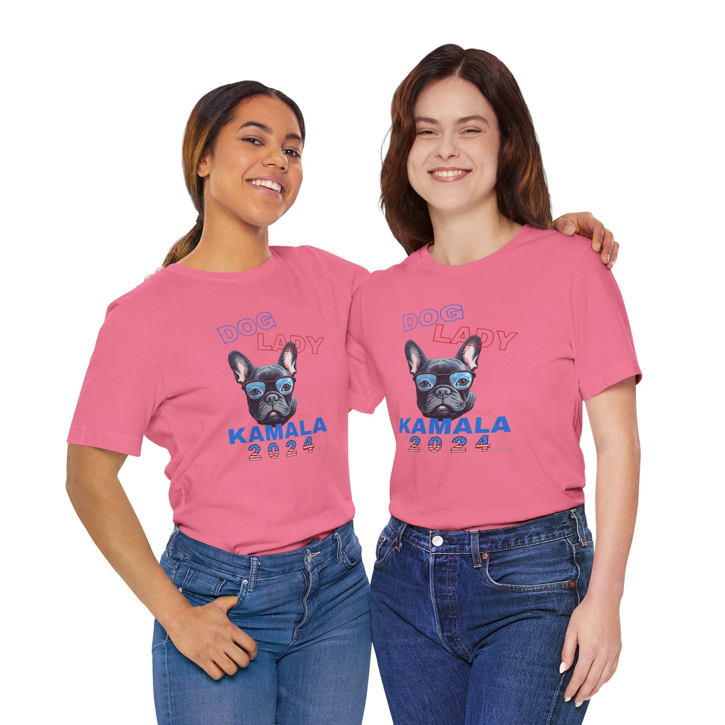 Dog Lady For Kamala Jersey Tee- Frenchie, Double-Sided Design