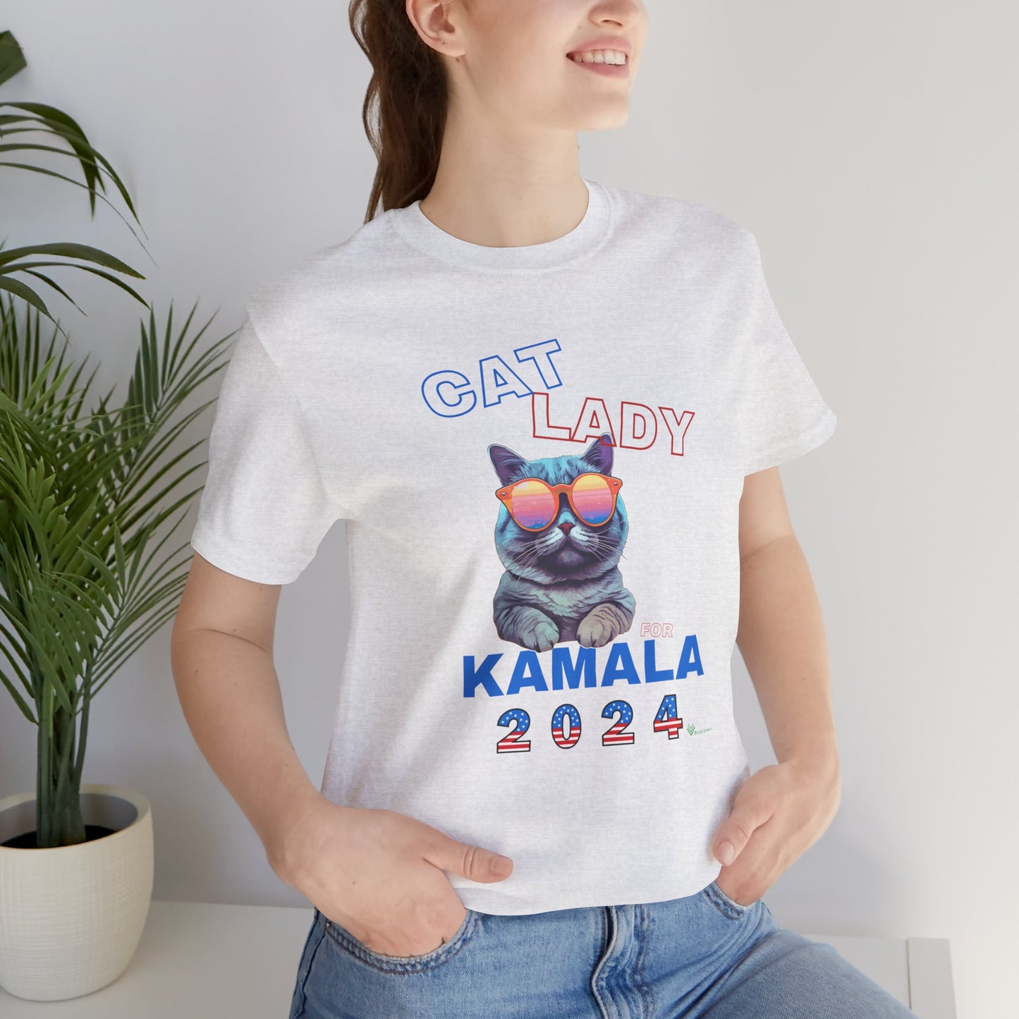 Cat Lady For Kamala Jersey Tee- Gray Cat, One-Sided Design