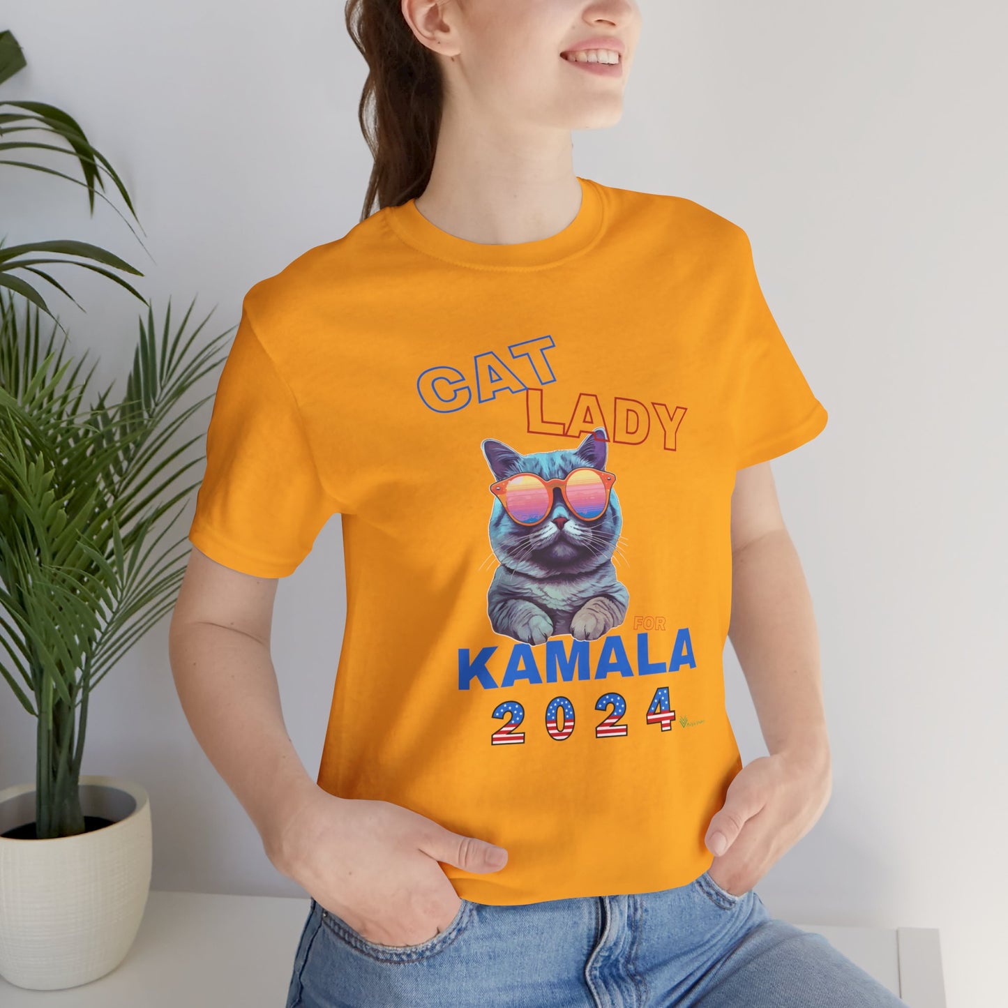 Cat Lady For Kamala Jersey Tee- Gray Cat, One-Sided Design