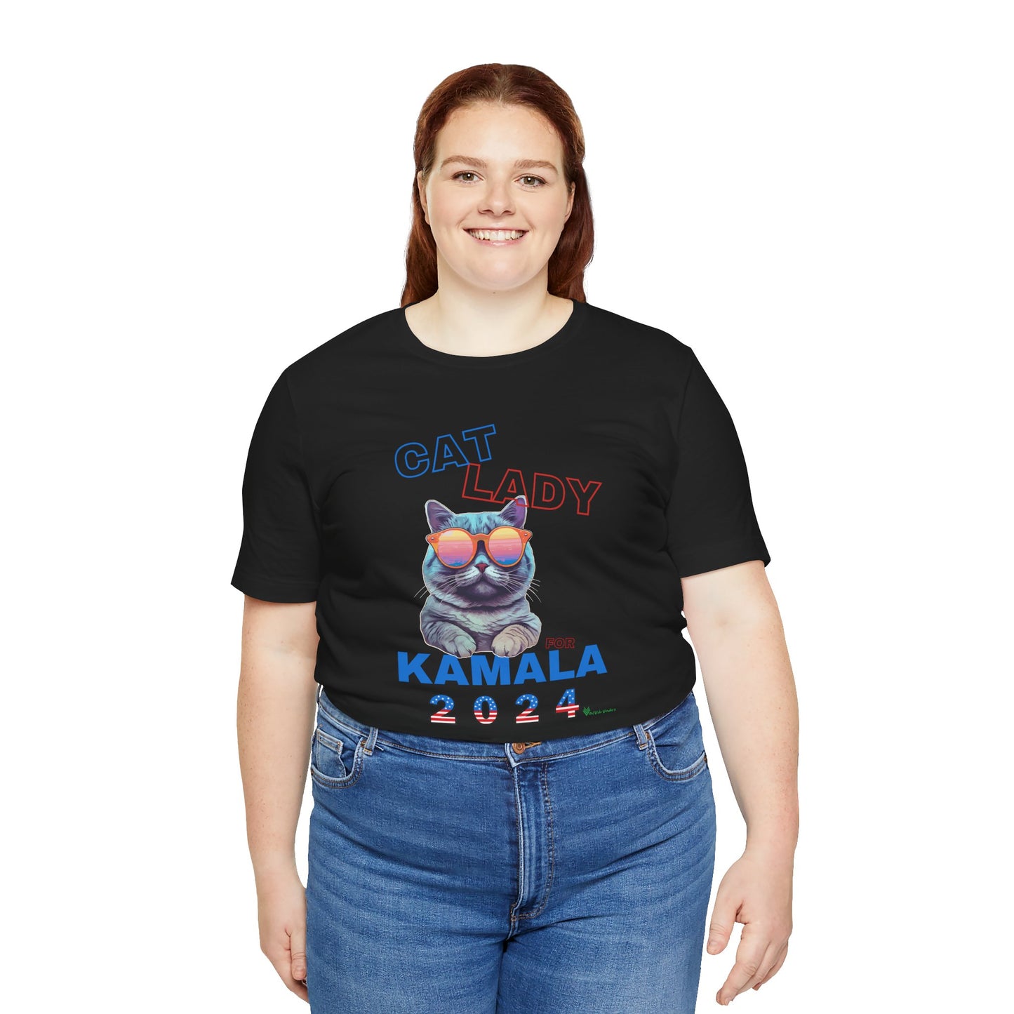 Cat Lady For Kamala Jersey Tee- Gray Cat, Double Sided Design