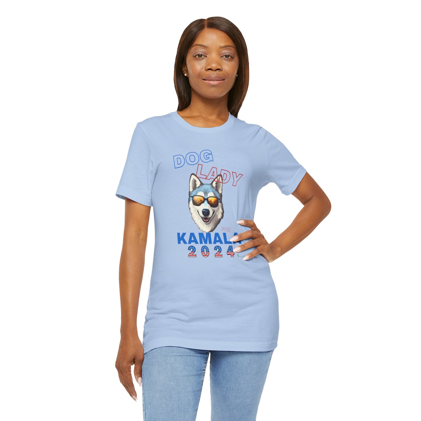 Dog Lady For Kamala Jersey Tee- Husky, Double-Sided Design