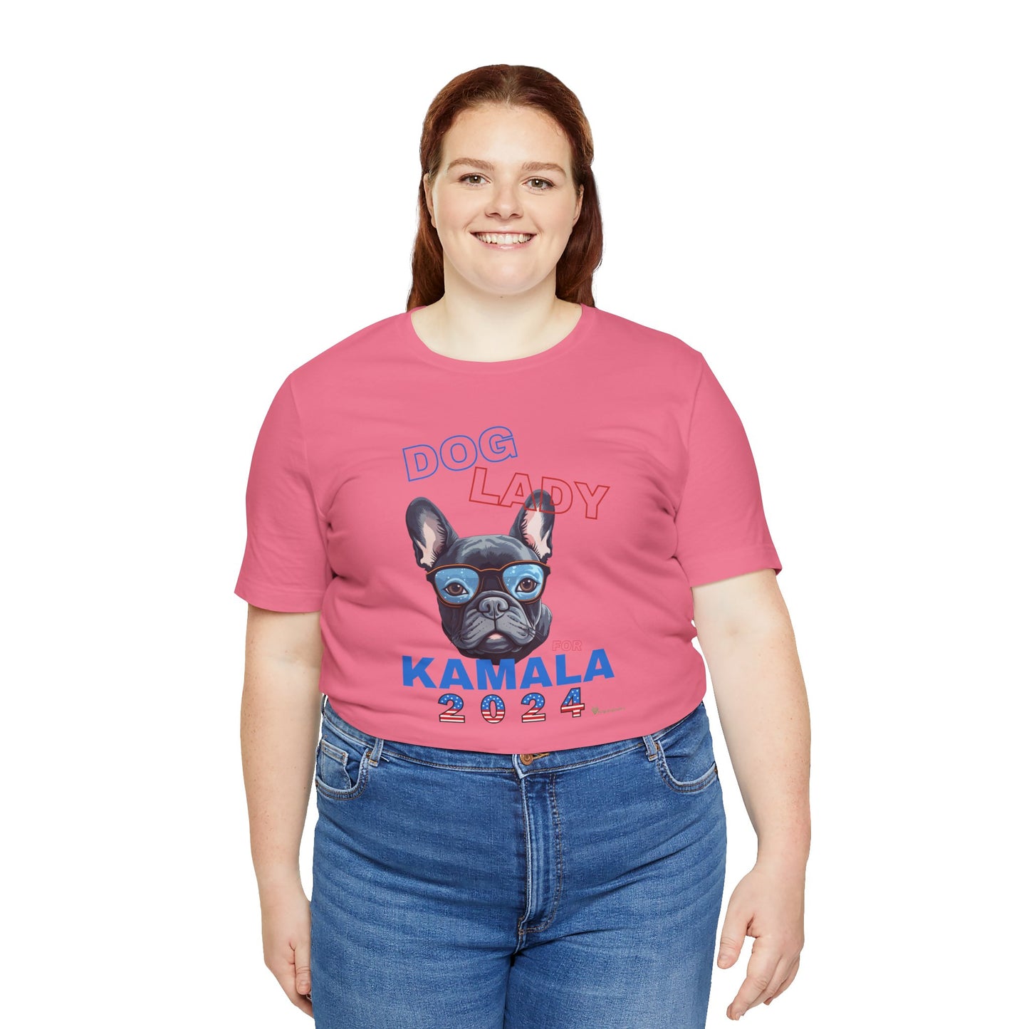 Dog Lady For Kamala Jersey Tee- Frenchie, Double-Sided Design