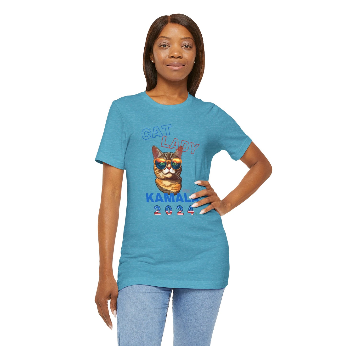 Cat Lady For Kamala Jersey Tee- Orange Tabby #1, One-Side Design