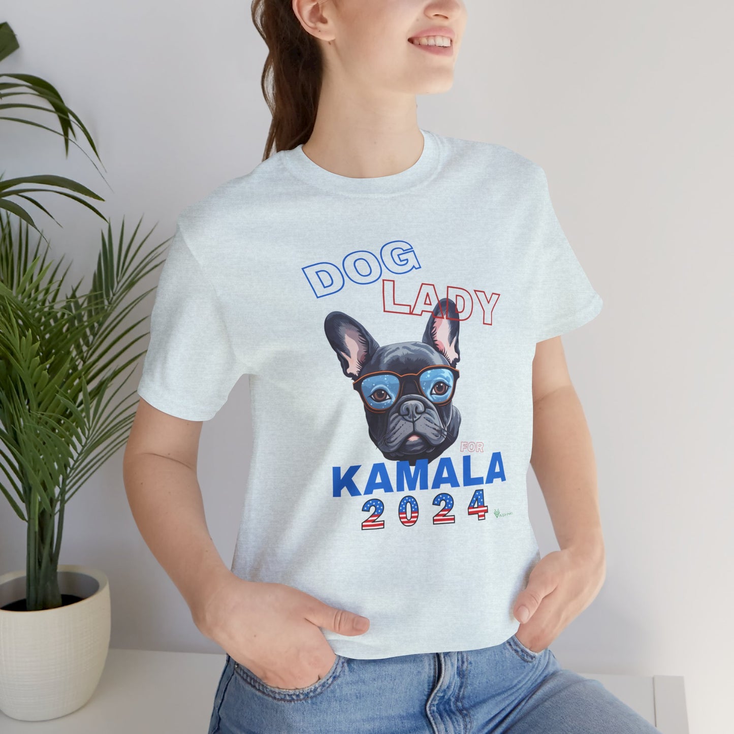 Dog Lady For Kamala Jersey Tee- Frenchie, Double-Sided Design