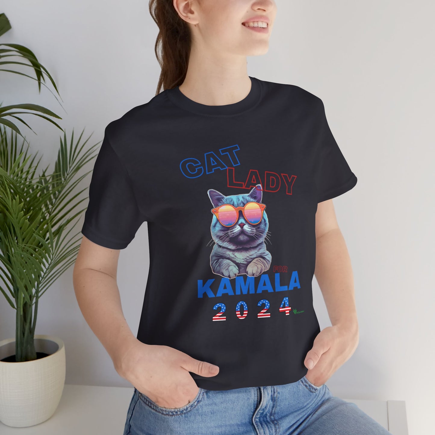 Cat Lady For Kamala Jersey Tee- Gray Cat, One-Sided Design