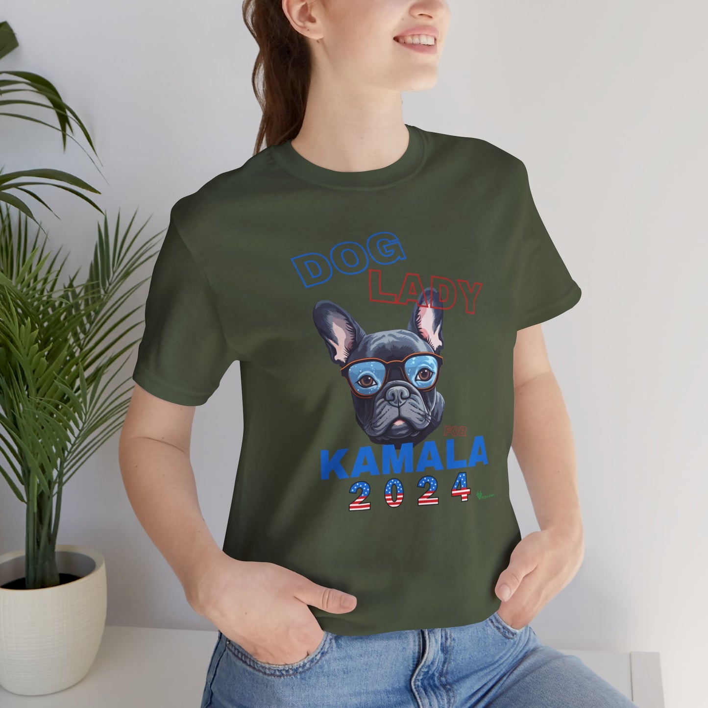 Dog Lady For Kamala Jersey Tee- Frenchie, Double-Sided Design