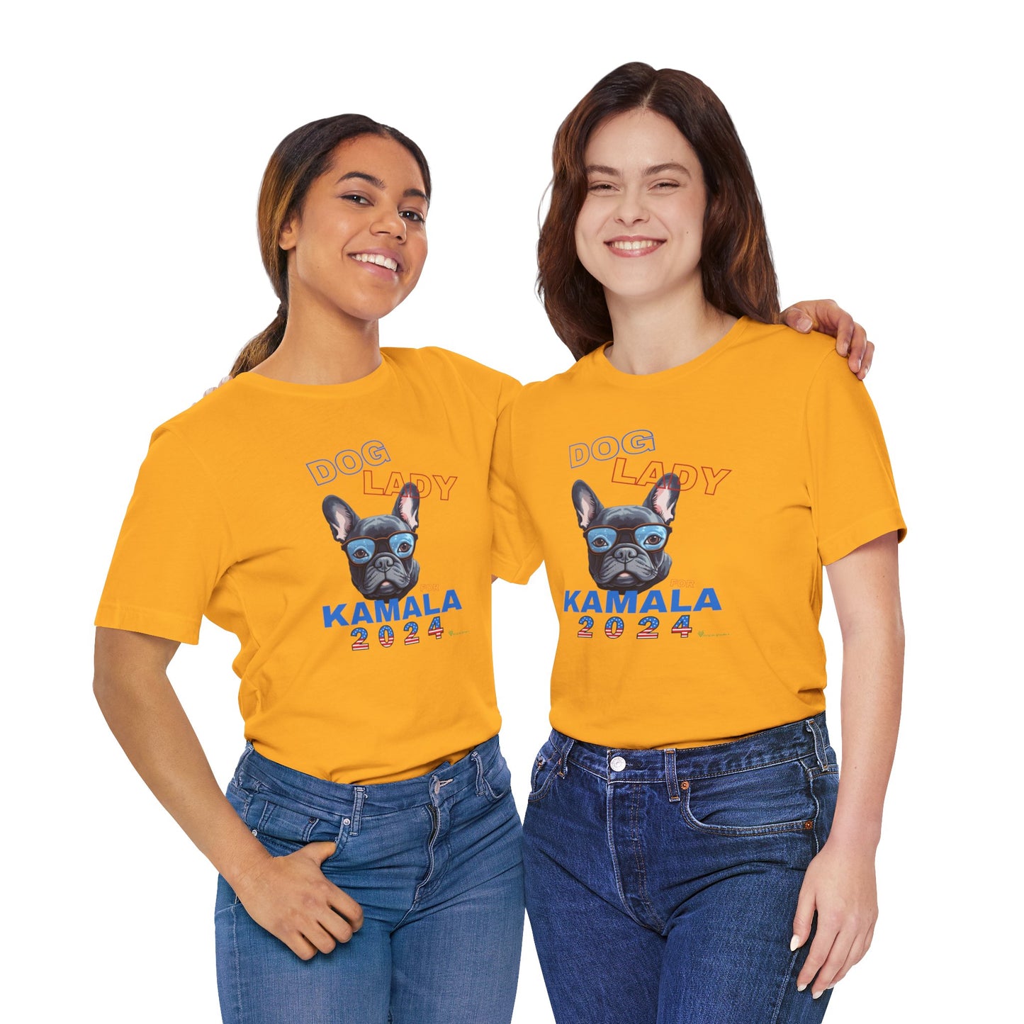 Dog Lady For Kamala Jersey Tee- Frenchie, Double-Sided Design