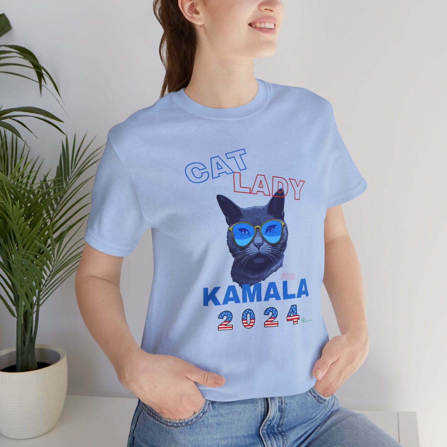 Cat Lady For Kamala Jersey Tee- Black Cat, Double-Sided Design