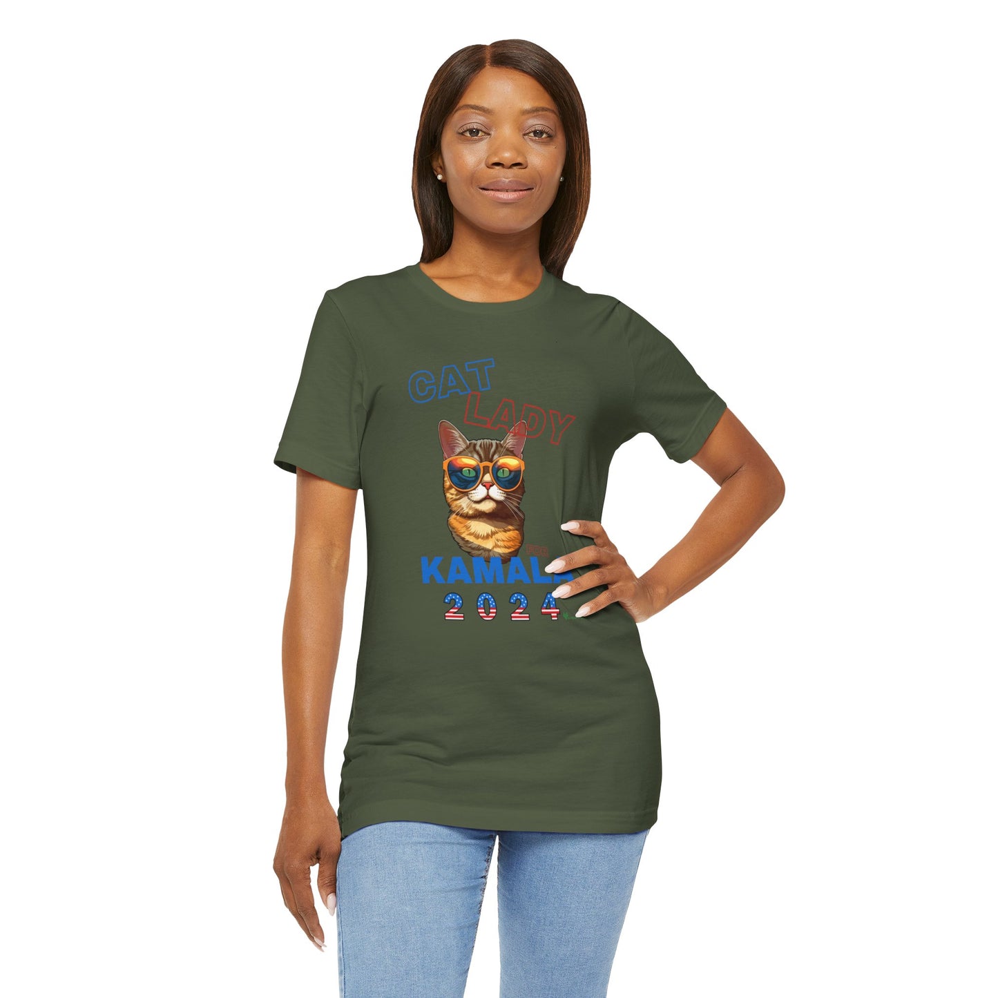 Cat Lady For Kamala Jersey Tee- Orange Tabby #1, One-Side Design