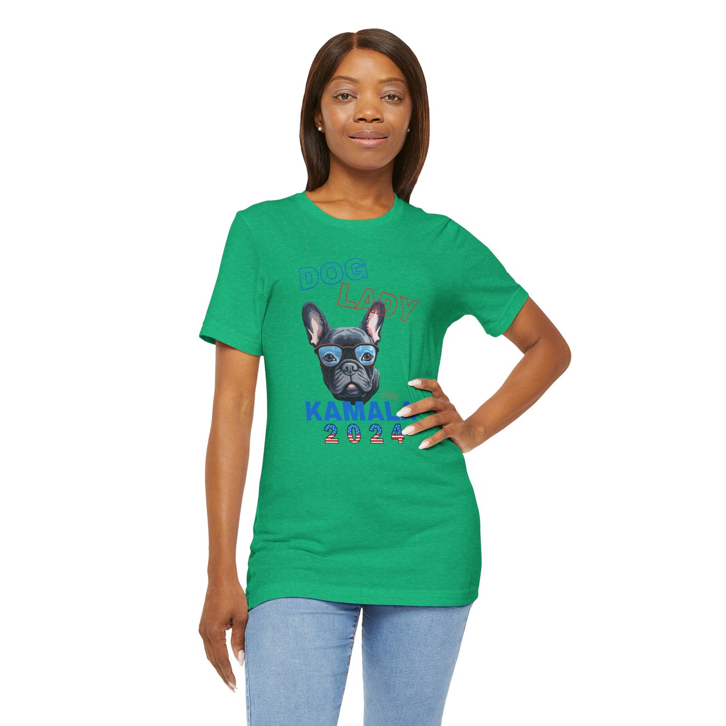 Dog Lady For Kamala Jersey Tee- Frenchie, One-Sided Design