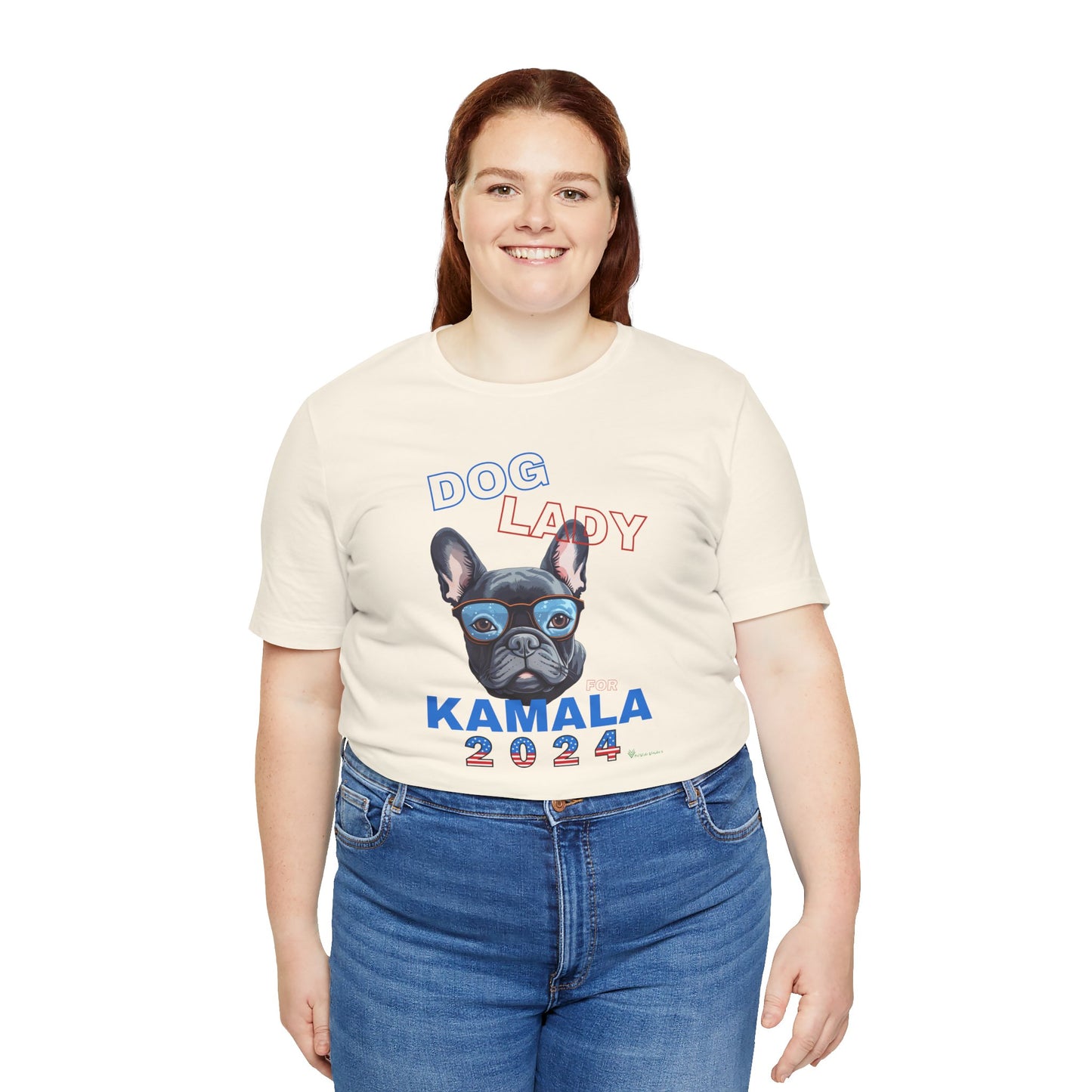 Dog Lady For Kamala Jersey Tee- Frenchie, Double-Sided Design