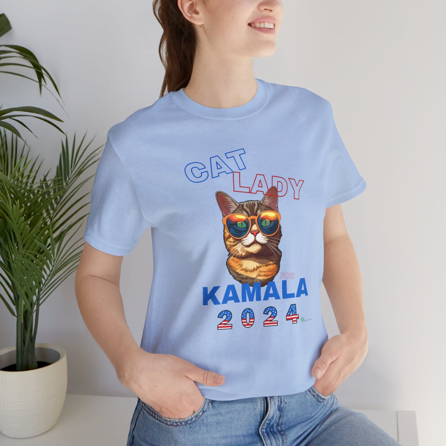 Cat Lady For Kamala Jersey Tee- Orange Tabby #1, Double-Side Design