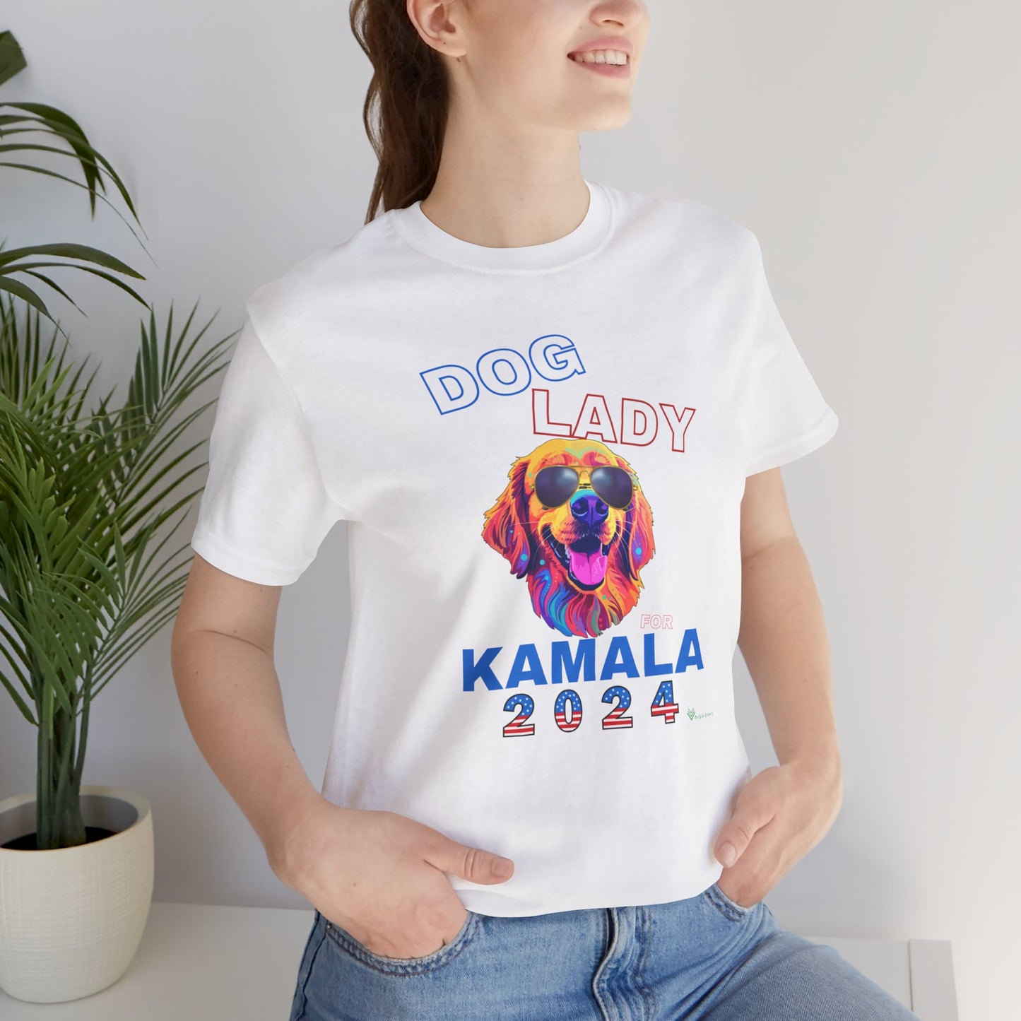 Dog Lady For Kamala Jersey Tee- Golden, One-Sided Design