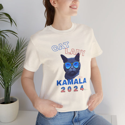 Cat Lady For Kamala Jersey Tee- Black Cat, Double-Sided Design