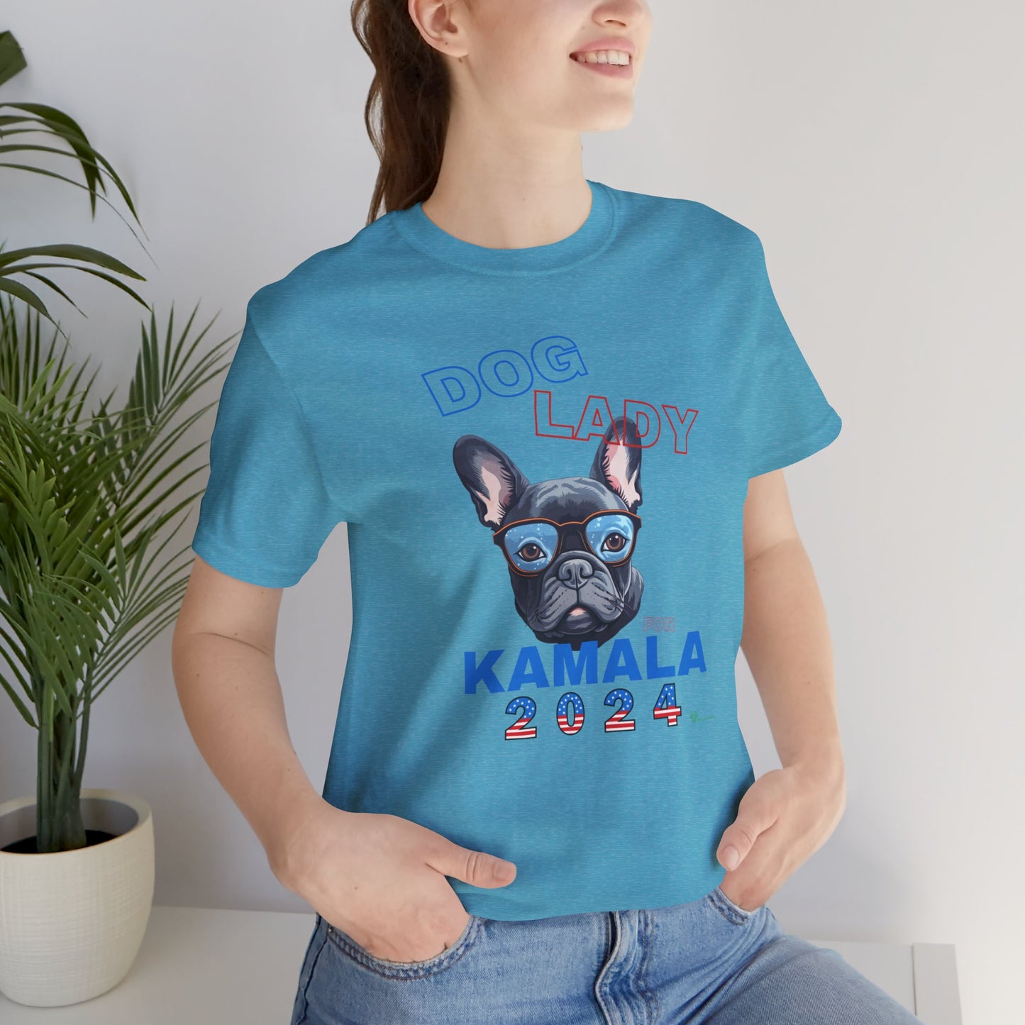 Dog Lady For Kamala Jersey Tee- Frenchie, Double-Sided Design