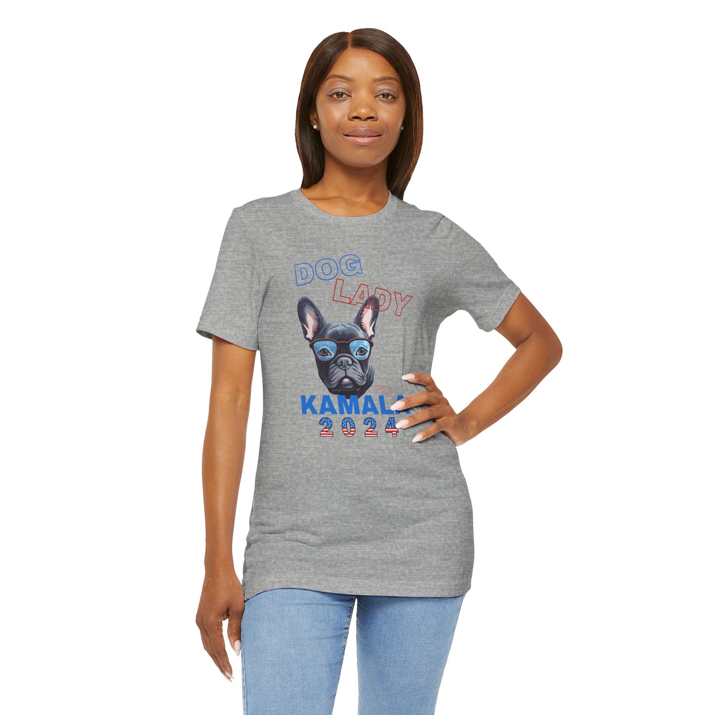 Dog Lady For Kamala Jersey Tee- Frenchie, One-Sided Design