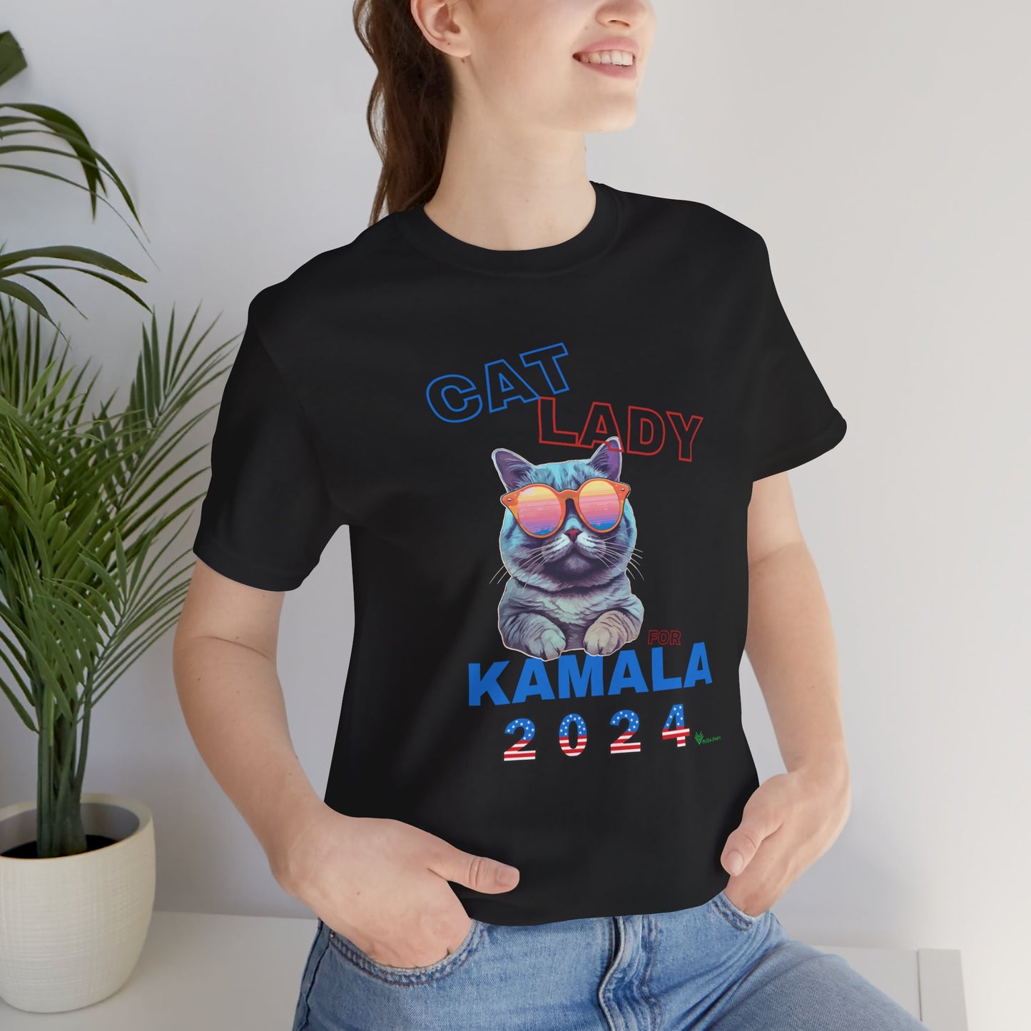 Cat Lady For Kamala Jersey Tee- Gray Cat, One-Sided Design