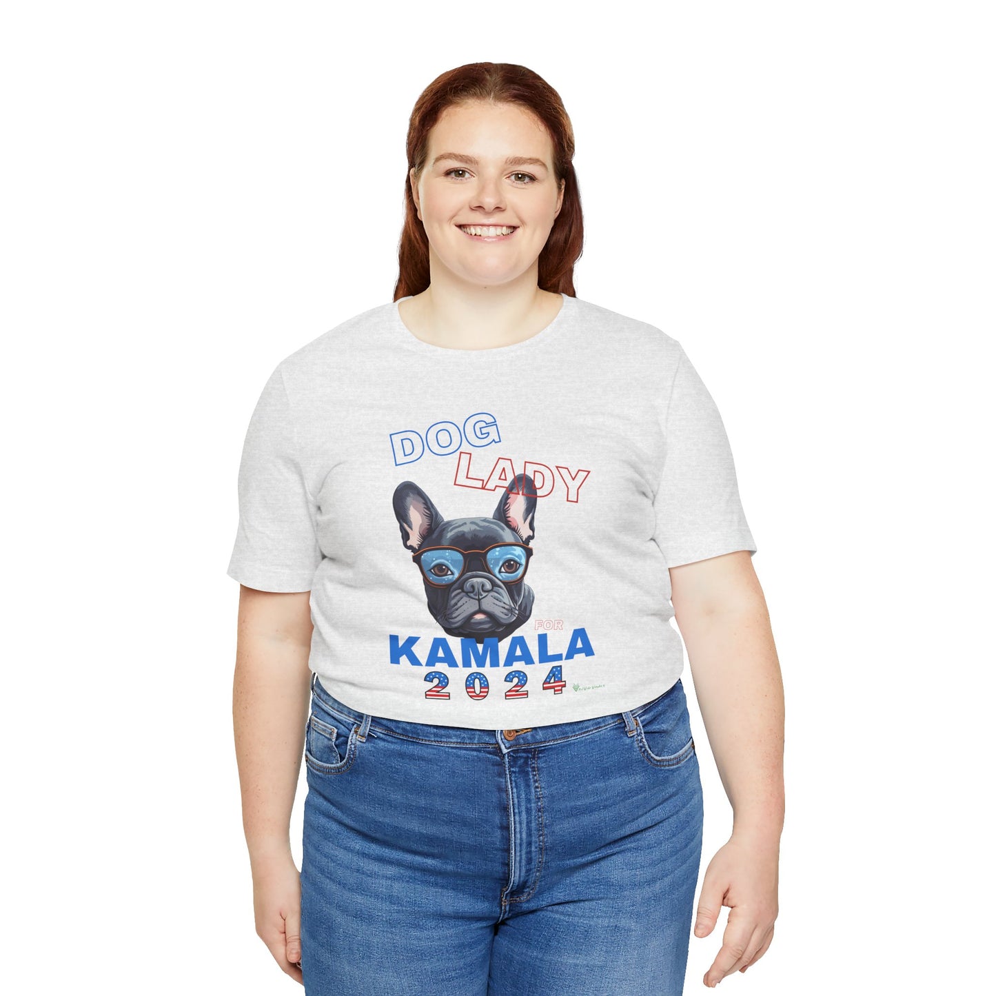 Dog Lady For Kamala Jersey Tee- Frenchie, Double-Sided Design