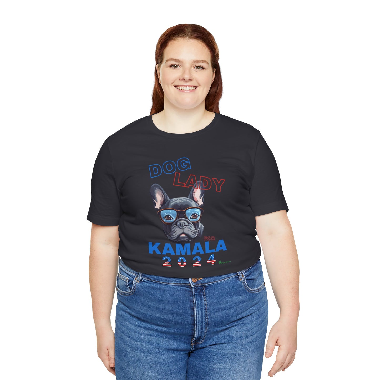 Dog Lady For Kamala Jersey Tee- Frenchie, Double-Sided Design