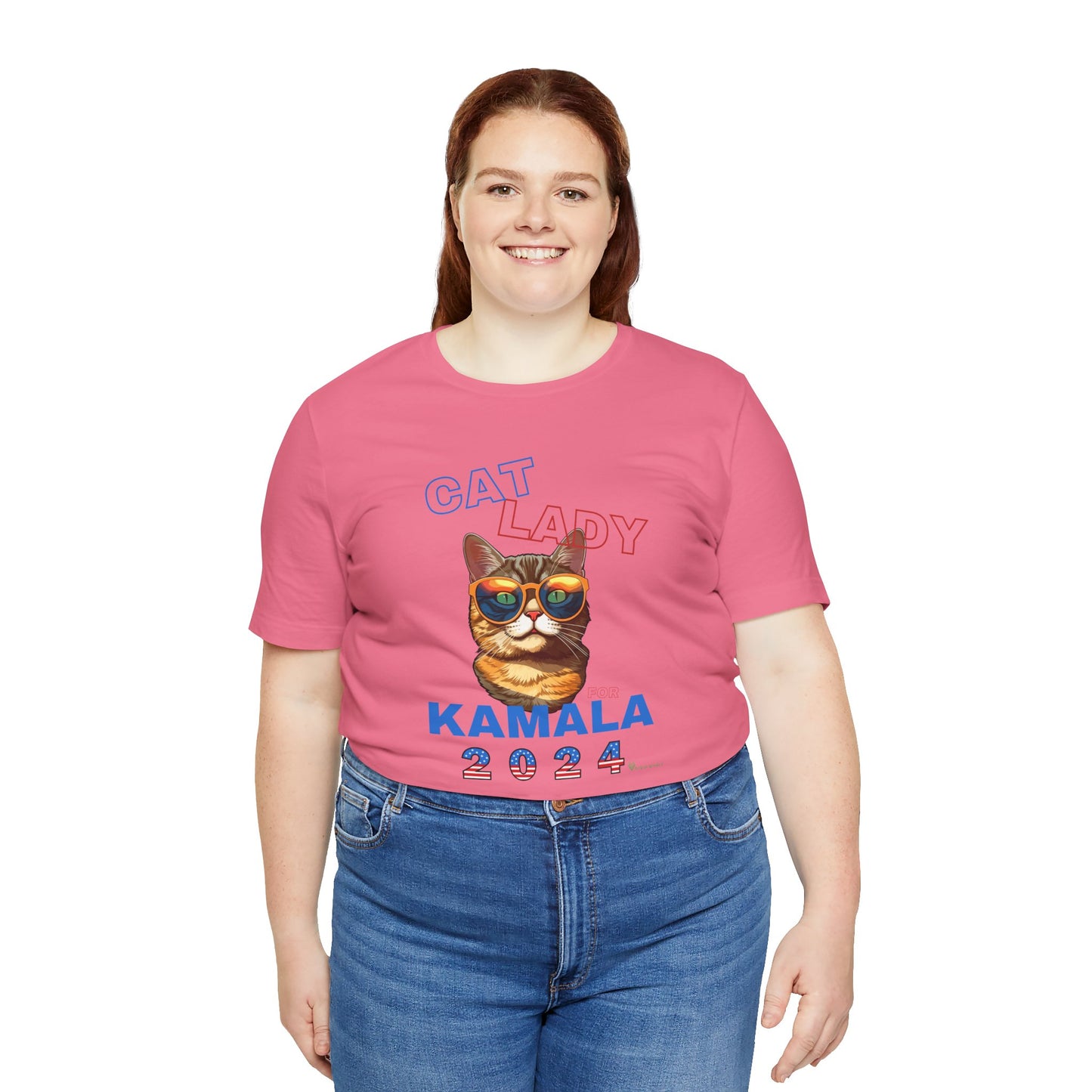 Cat Lady For Kamala Jersey Tee- Orange Tabby #1, One-Side Design