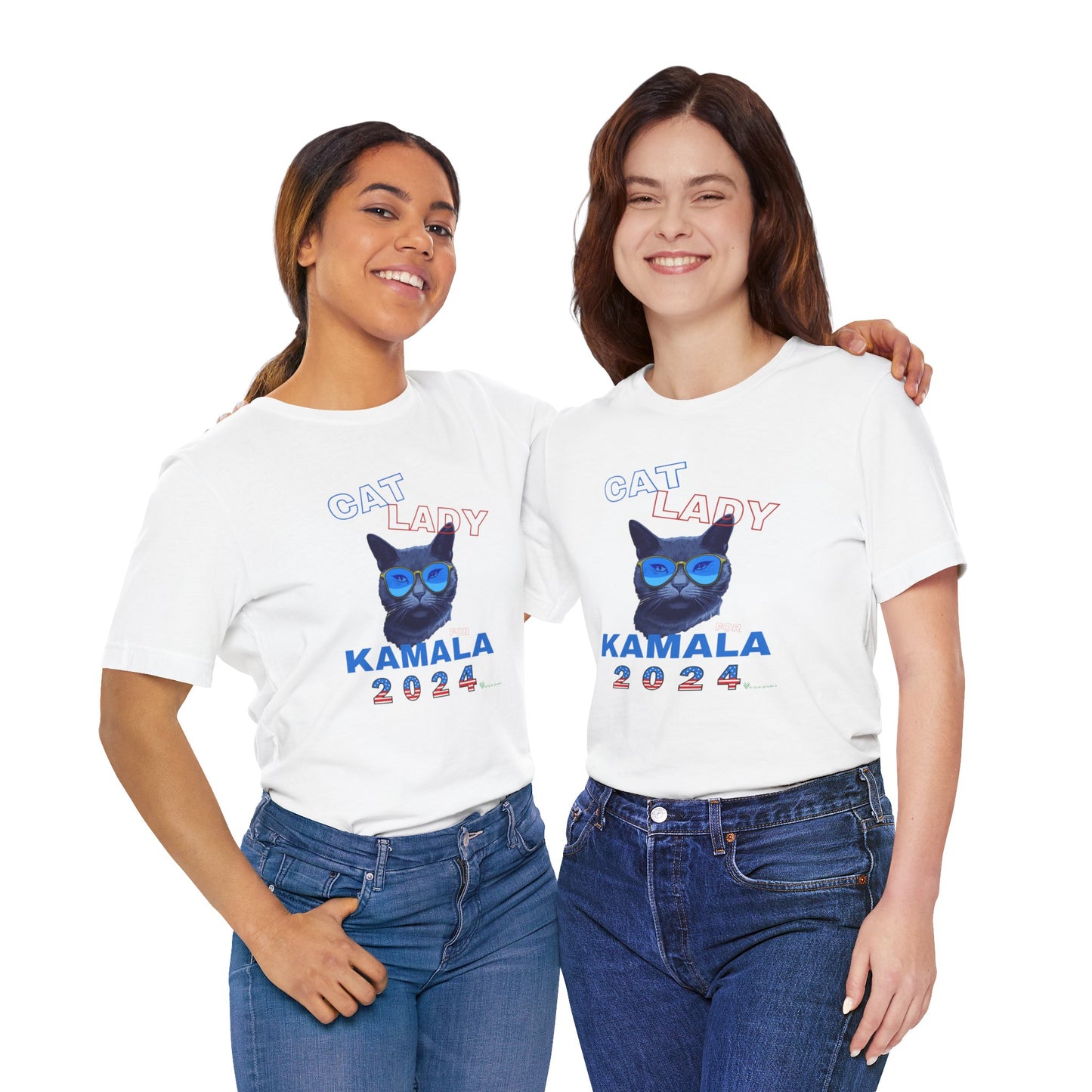 Cat Lady For Kamala Jersey Tee- Black Cat, Double-Sided Design