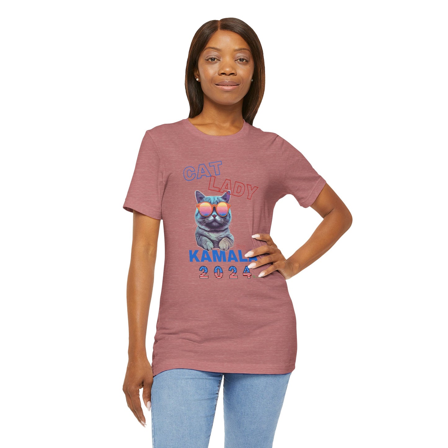 Cat Lady For Kamala Jersey Tee- Gray Cat, Double Sided Design