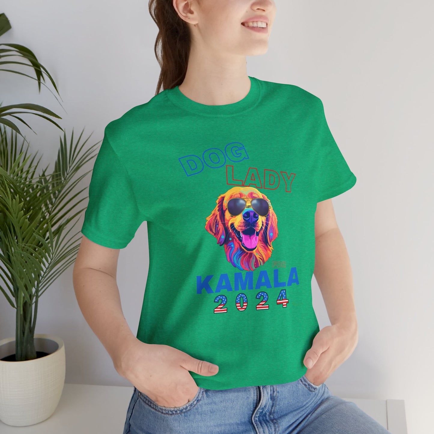 Dog Lady For Kamala Jersey Tee- Golden, Double-Side Design