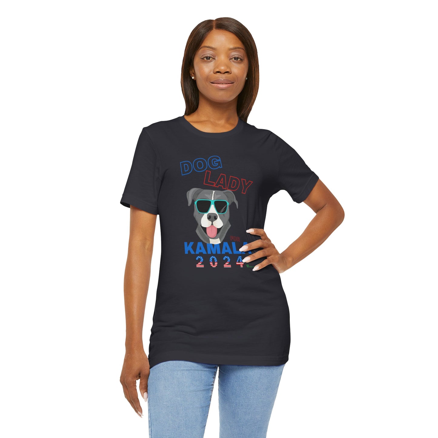 Dog Lady For Kamala Jersey Tee- Pittie, Double Sided Design