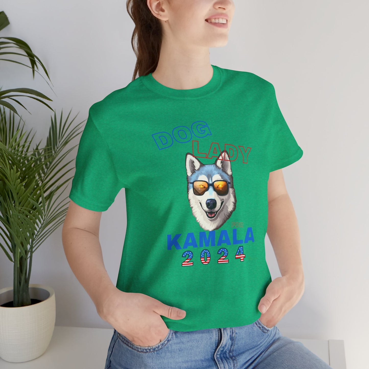 Dog Lady For Kamala Jersey Tee- Husky, Double-Sided Design