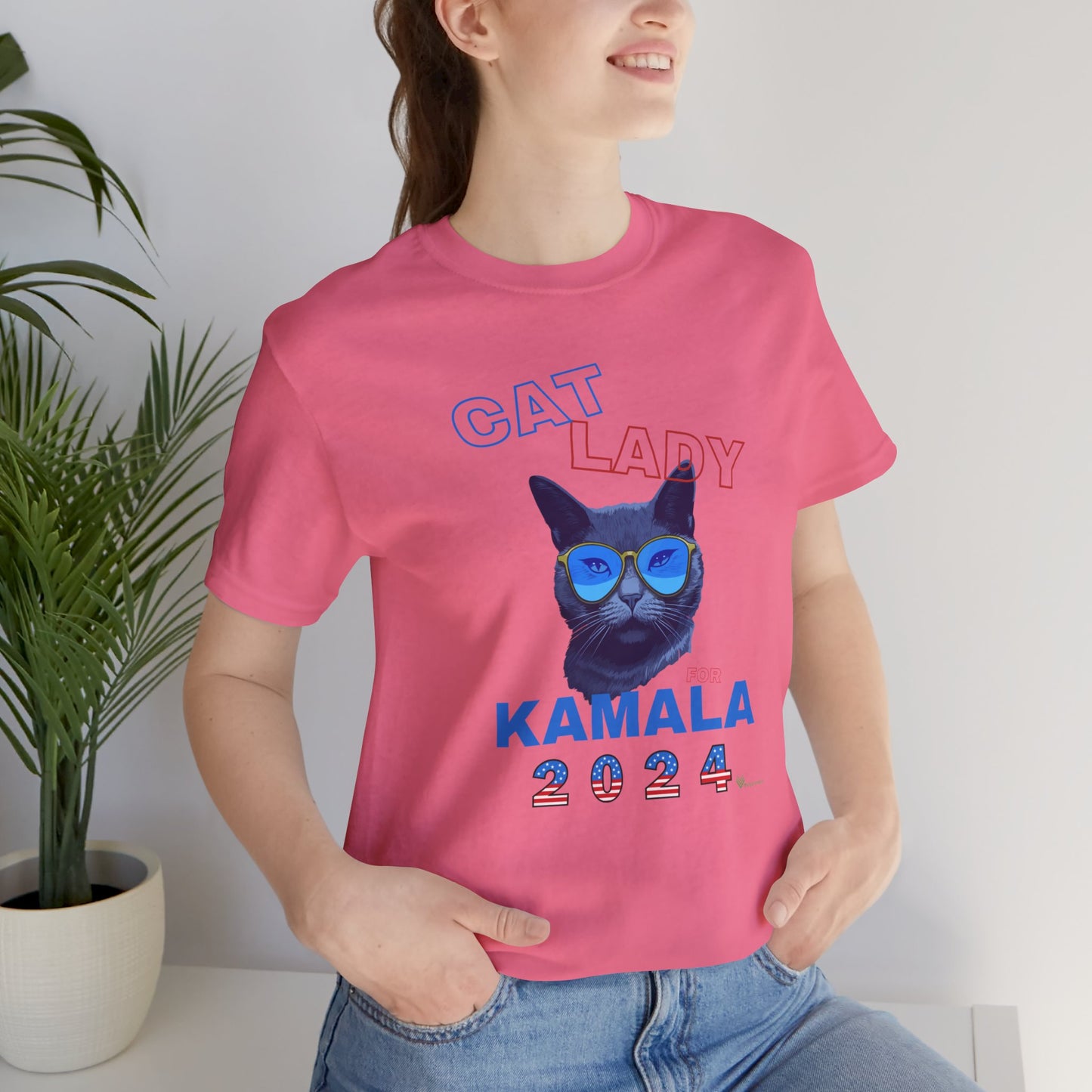 Cat Lady For Kamala Jersey Tee- Black Cat, One-Sided Design