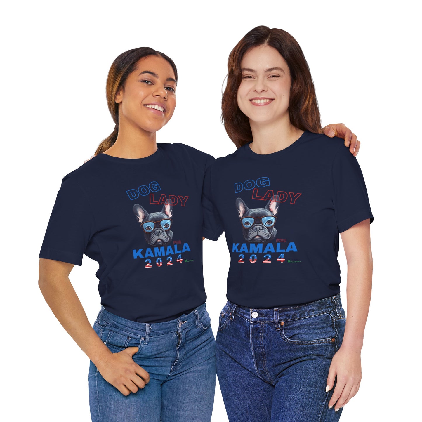 Dog Lady For Kamala Jersey Tee- Frenchie, Double-Sided Design