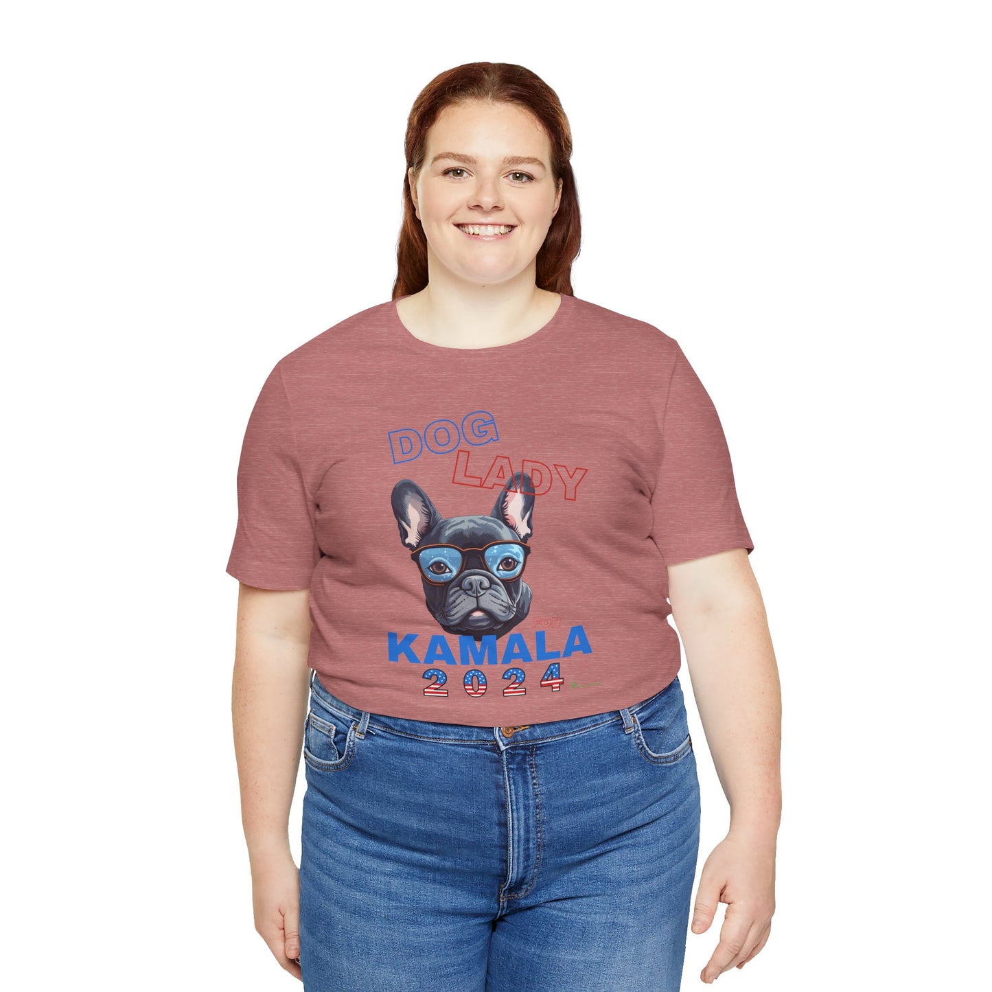 Dog Lady For Kamala Jersey Tee- Frenchie, Double-Sided Design