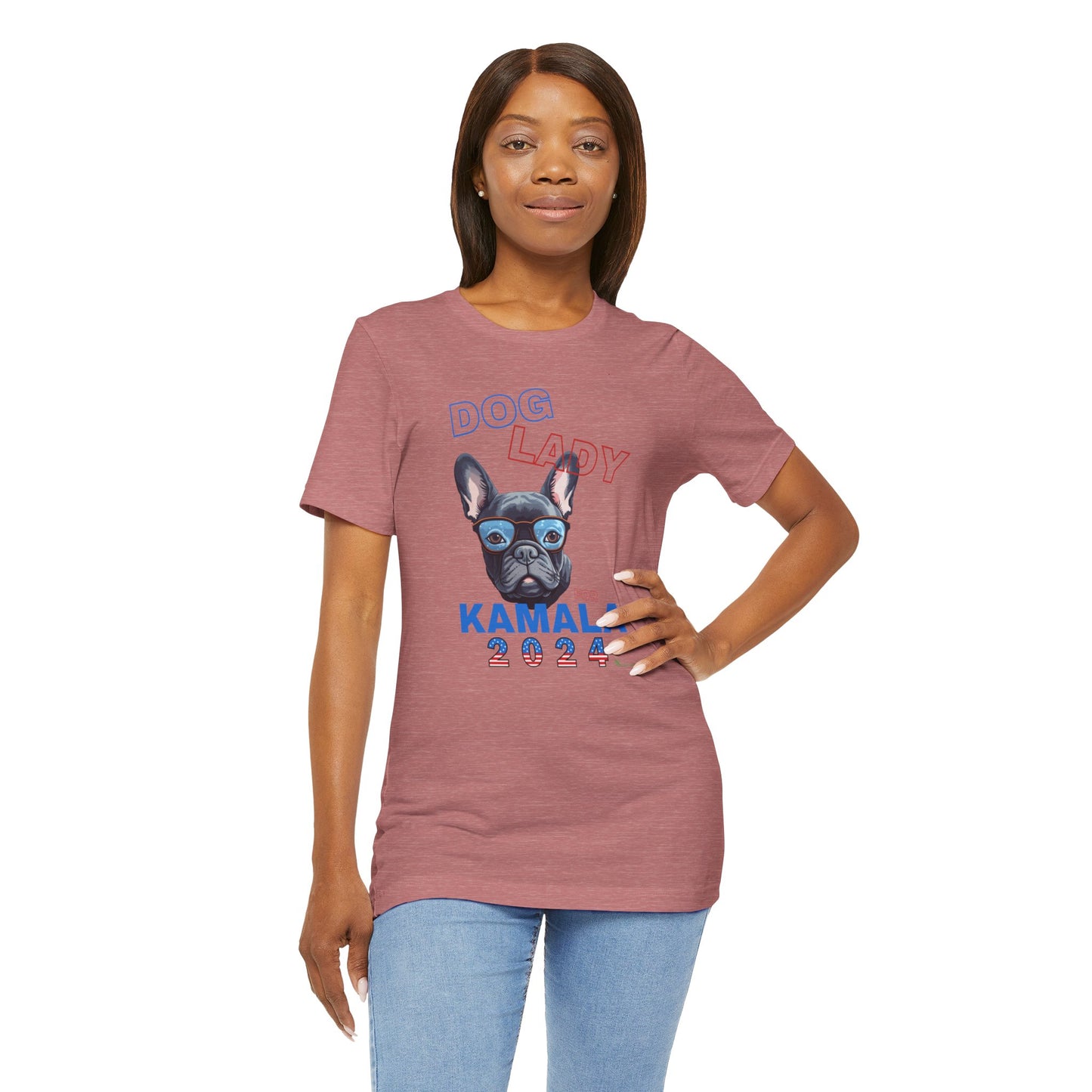 Dog Lady For Kamala Jersey Tee- Frenchie, Double-Sided Design