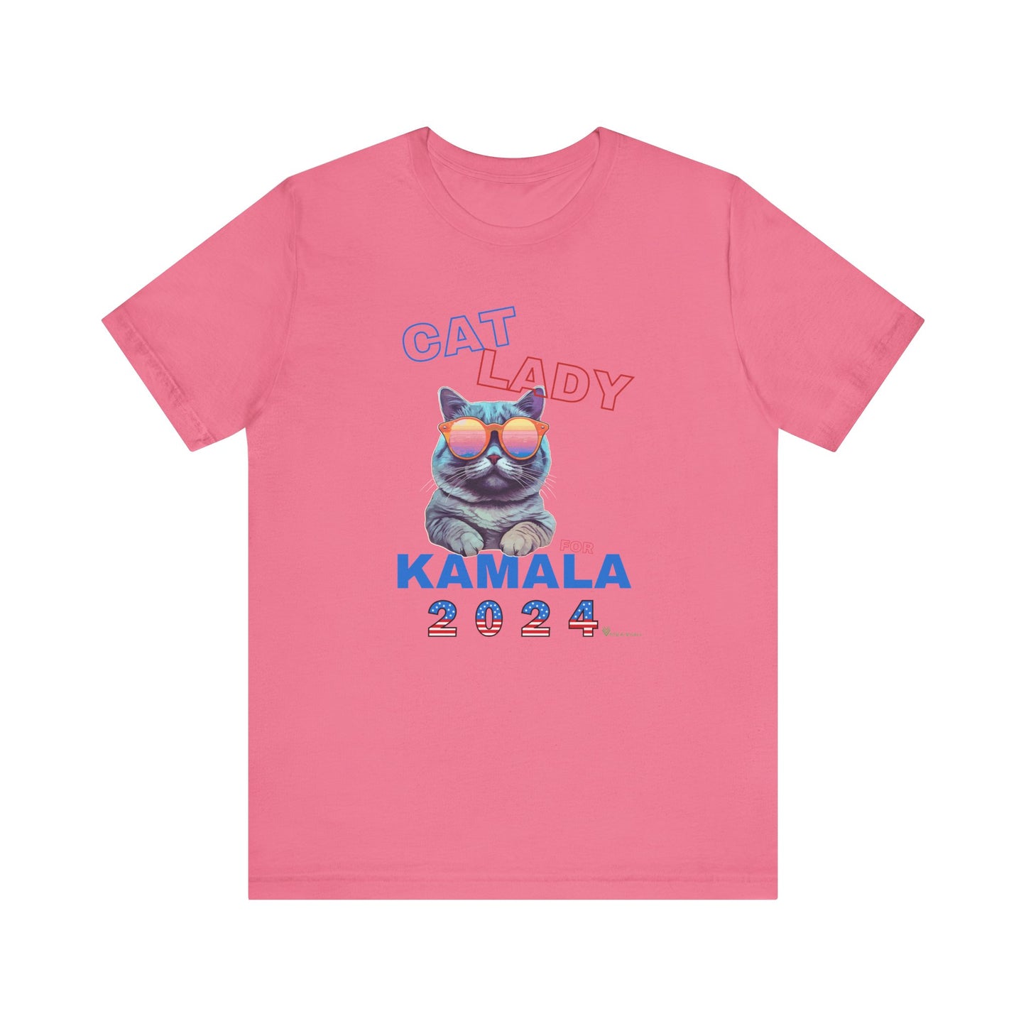 Cat Lady For Kamala Jersey Tee- Gray Cat, Double Sided Design