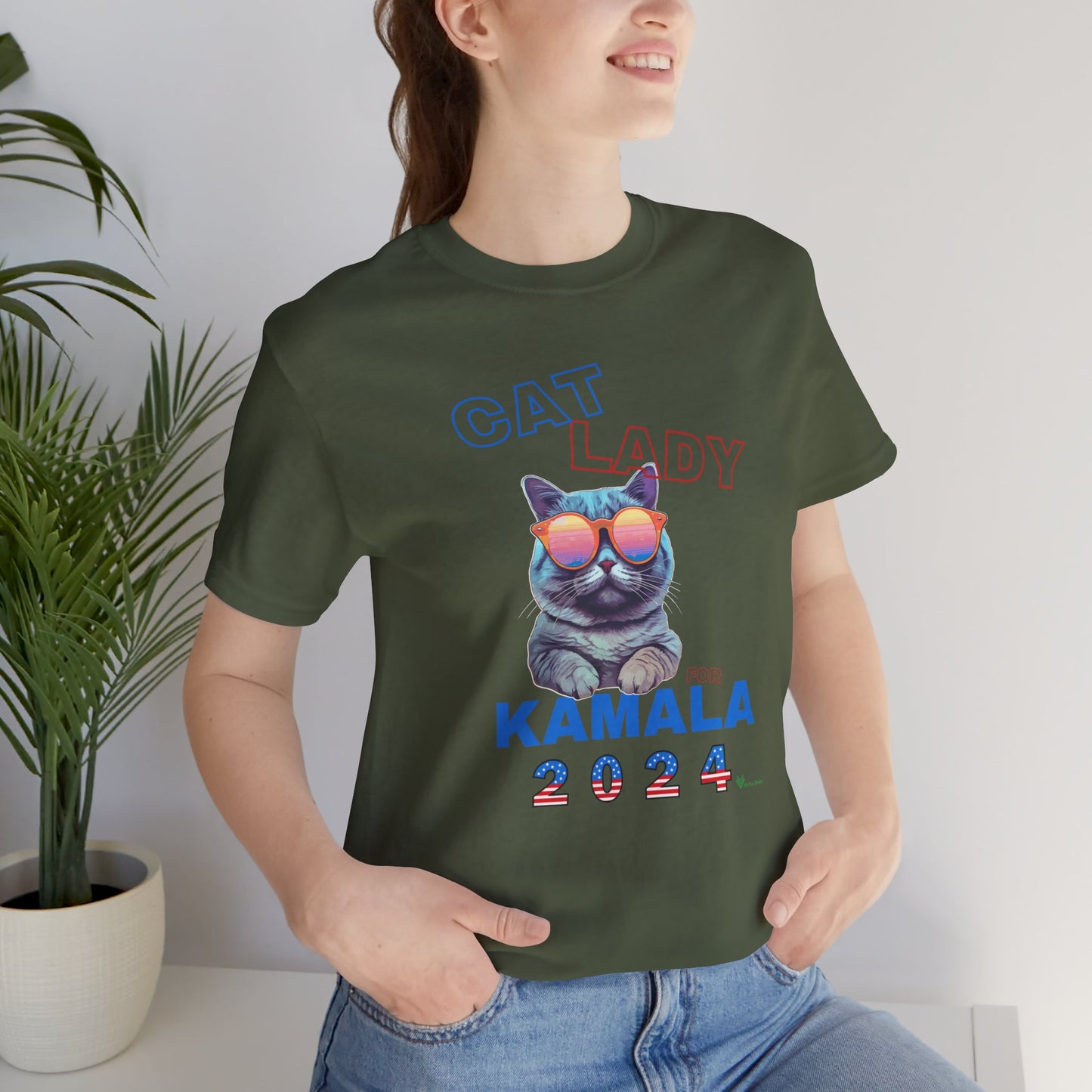 Cat Lady For Kamala Jersey Tee- Gray Cat, One-Sided Design