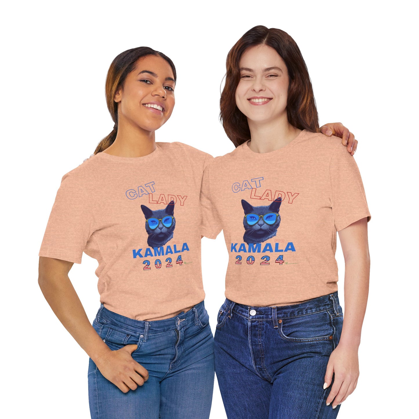 Cat Lady For Kamala Jersey Tee- Black Cat, Double-Sided Design