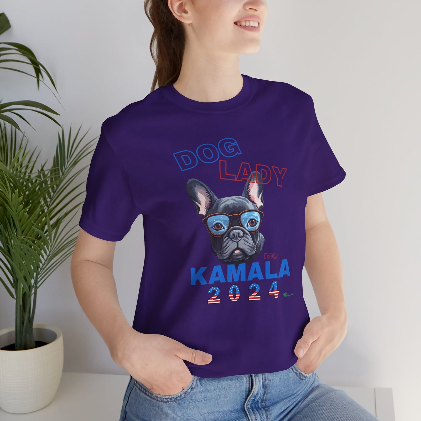 Dog Lady For Kamala Jersey Tee- Frenchie, Double-Sided Design