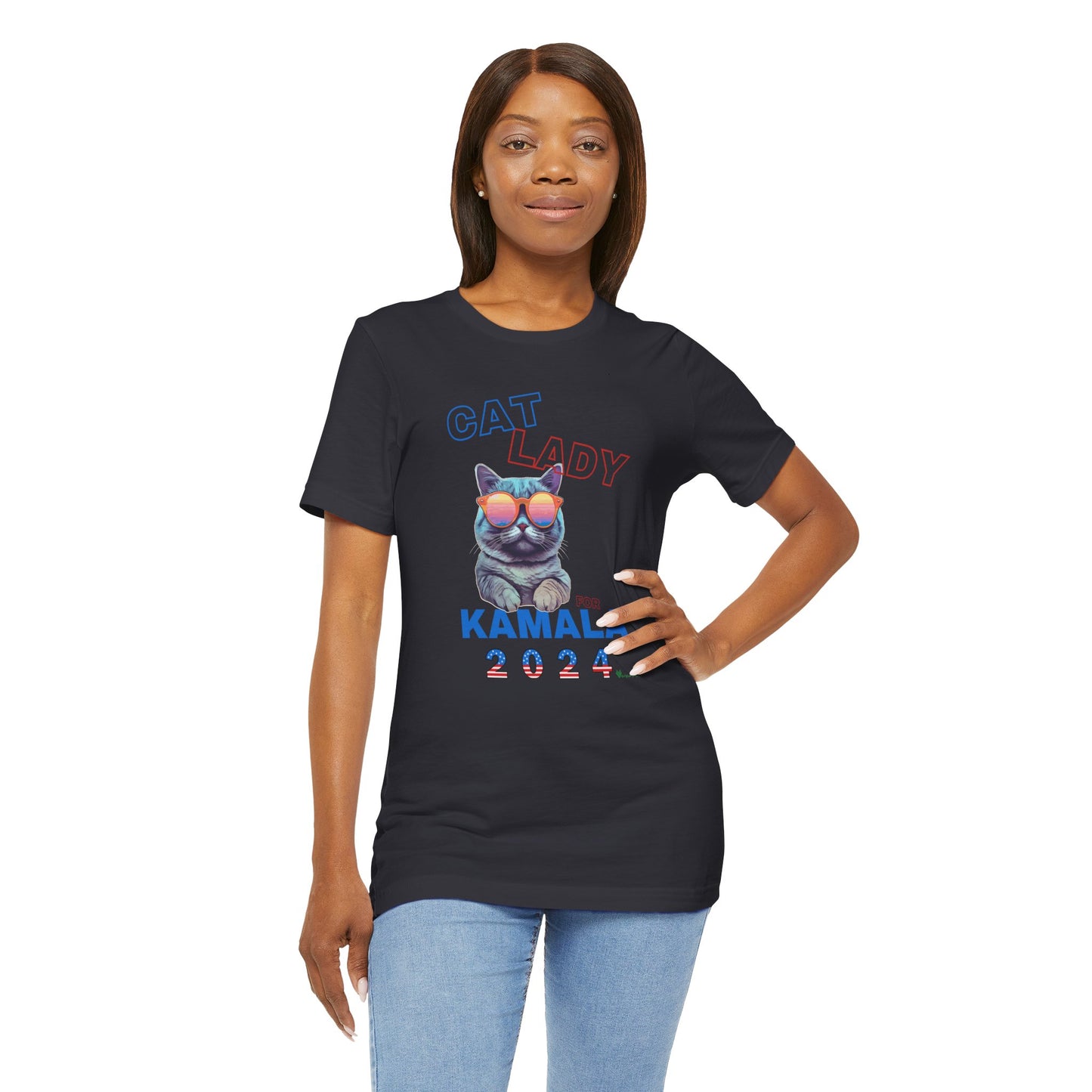 Cat Lady For Kamala Jersey Tee- Gray Cat, One-Sided Design