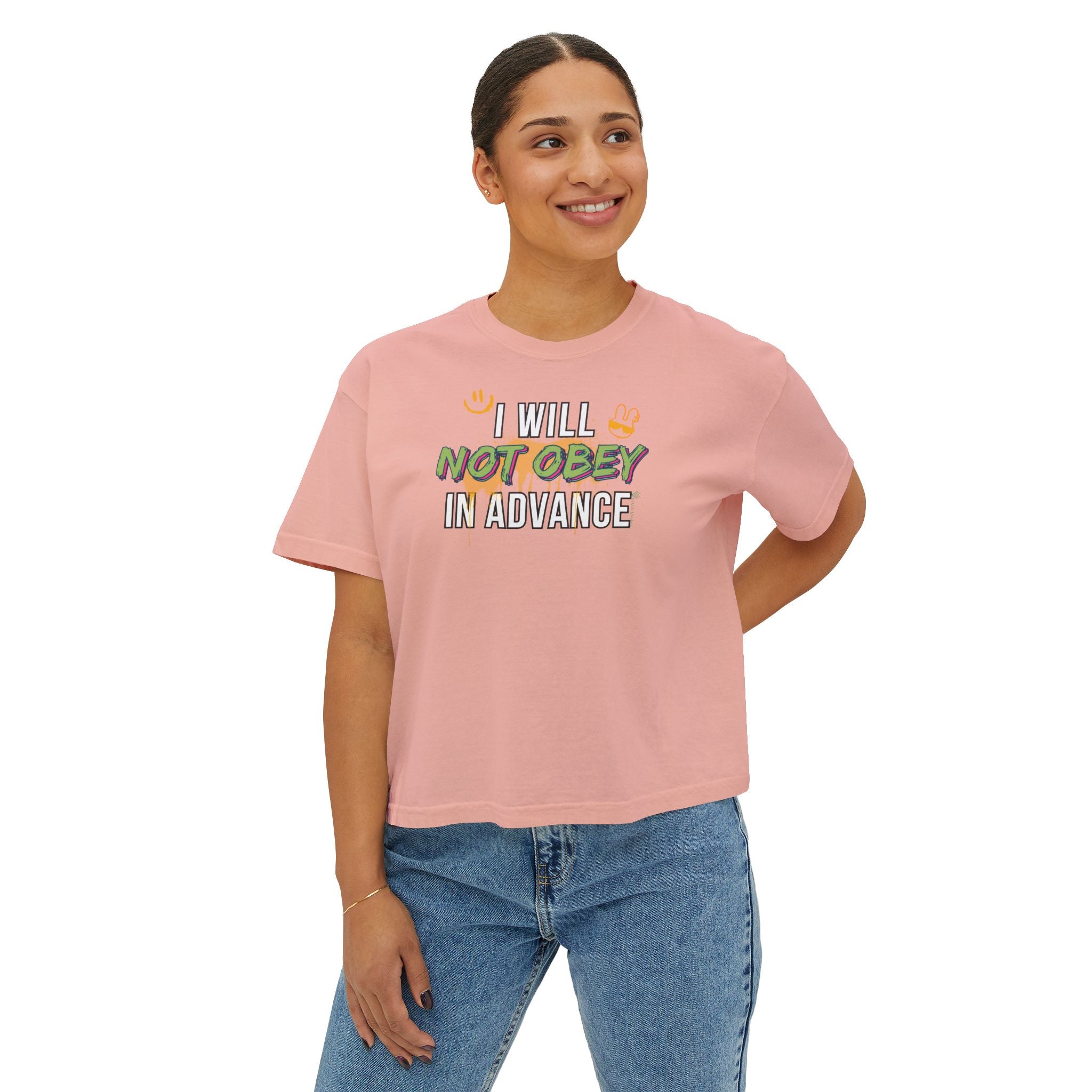 Boxy Crop Tee - I Will Not Obey in Advance Statement Tee
