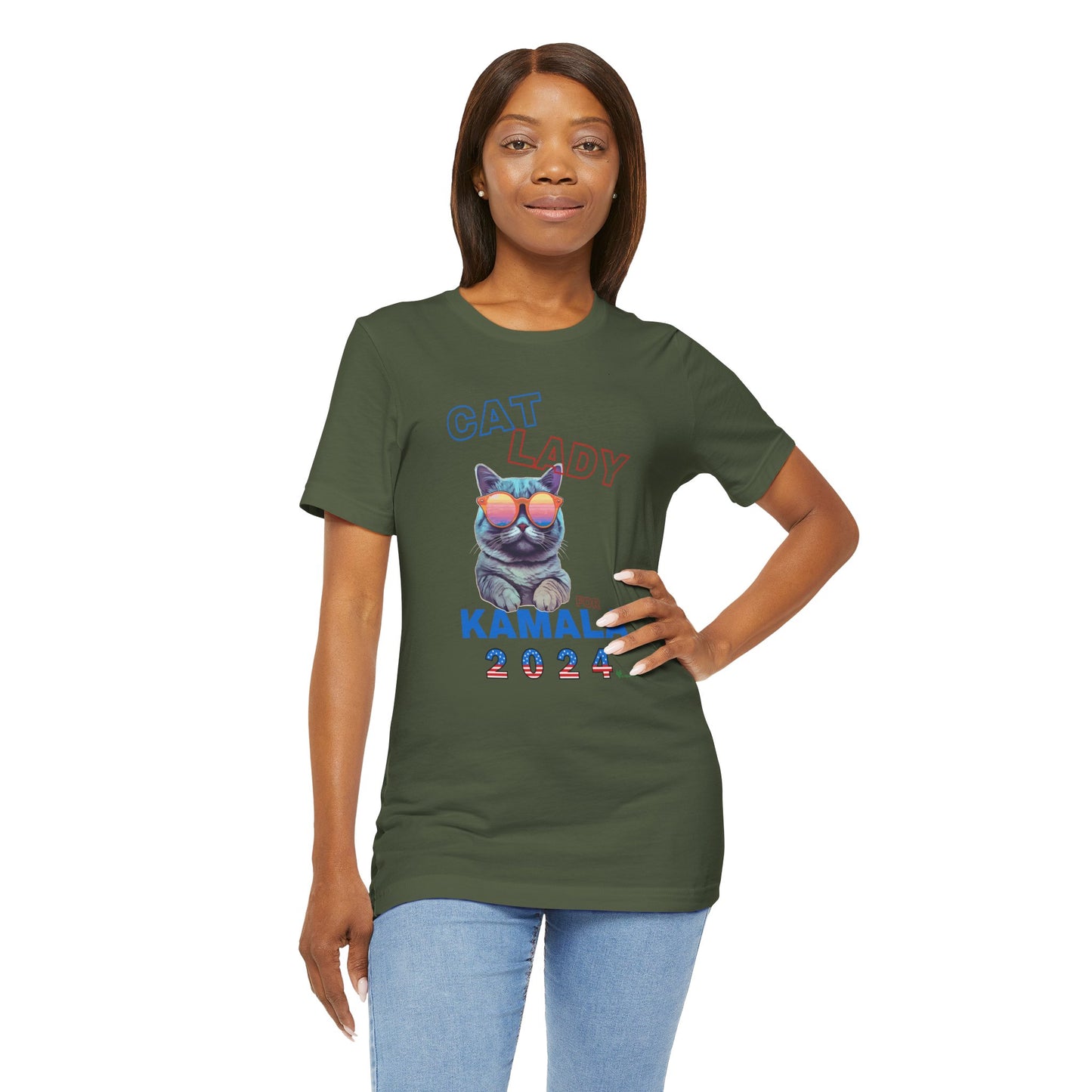 Cat Lady For Kamala Jersey Tee- Gray Cat, One-Sided Design