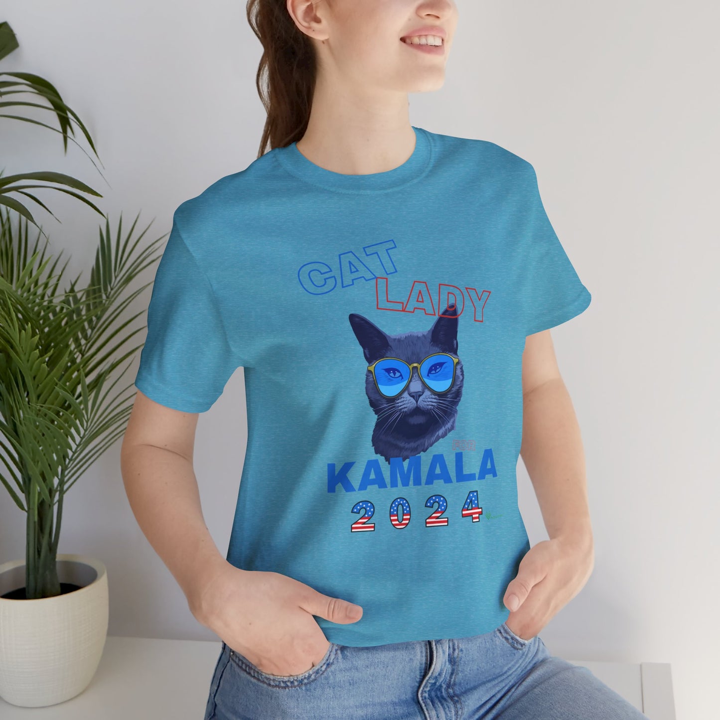 Cat Lady For Kamala Jersey Tee- Black Cat, One-Sided Design