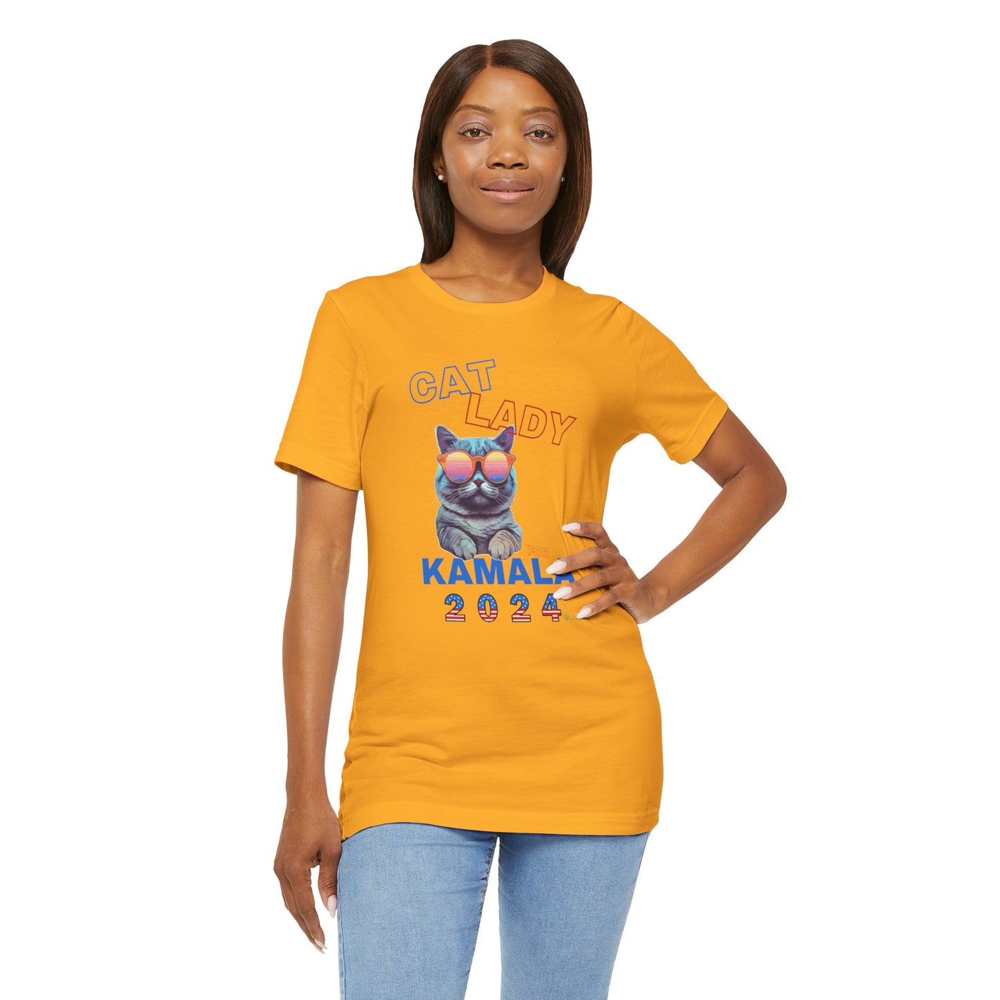 Cat Lady For Kamala Jersey Tee- Gray Cat, One-Sided Design