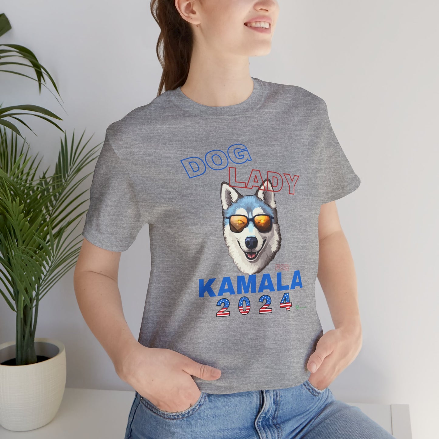 Dog Lady For Kamala Jersey Tee- Husky, Double-Sided Design