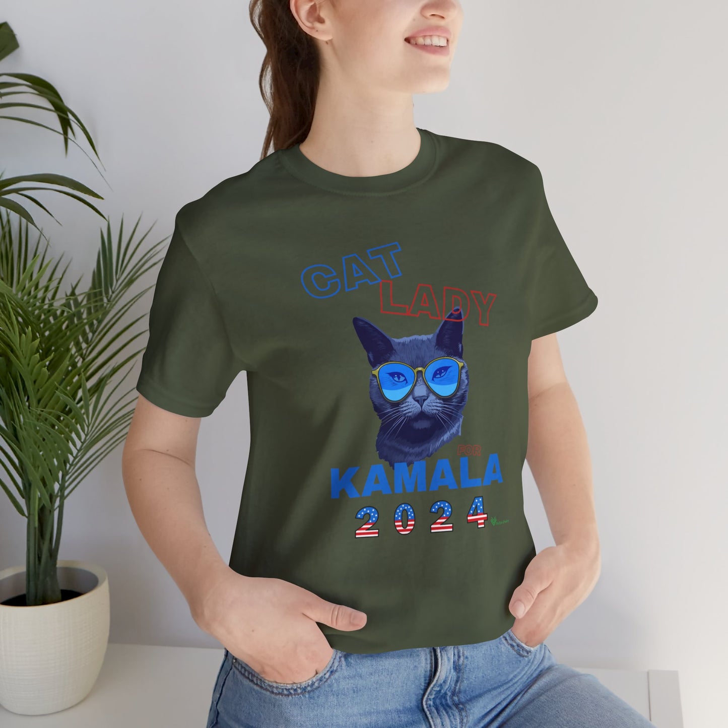 Cat Lady For Kamala Jersey Tee- Black Cat, One-Sided Design