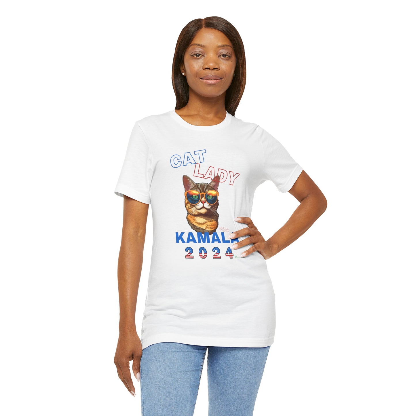 Cat Lady For Kamala Jersey Tee- Orange Tabby #1, One-Side Design