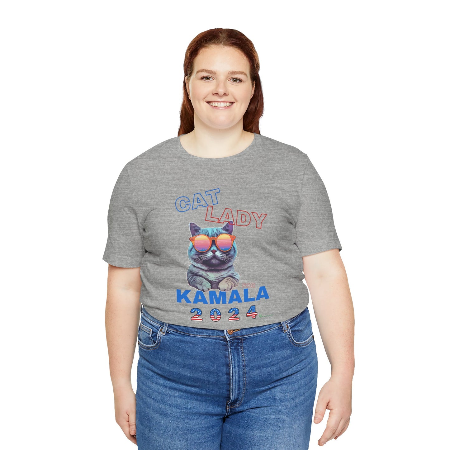 Cat Lady For Kamala Jersey Tee- Gray Cat, One-Sided Design