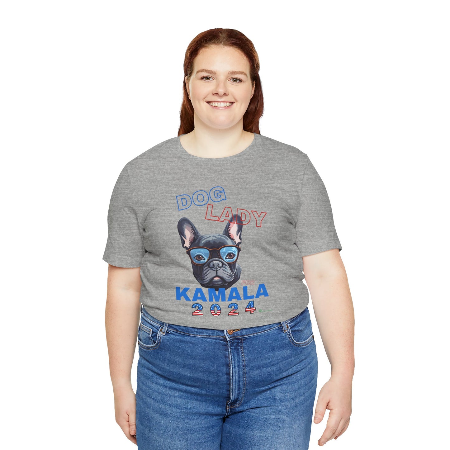 Dog Lady For Kamala Jersey Tee- Frenchie, Double-Sided Design